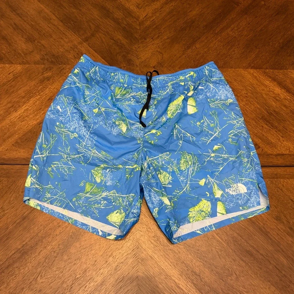 The‎ North Face Mens Blue Graphic Print Athletic Active Shorts Large Zip Pocket